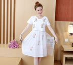 Summer Korean Fashion Mid-Length Short-Sleeved Fake Two-Piece Breastfeeding Plus Size Dress