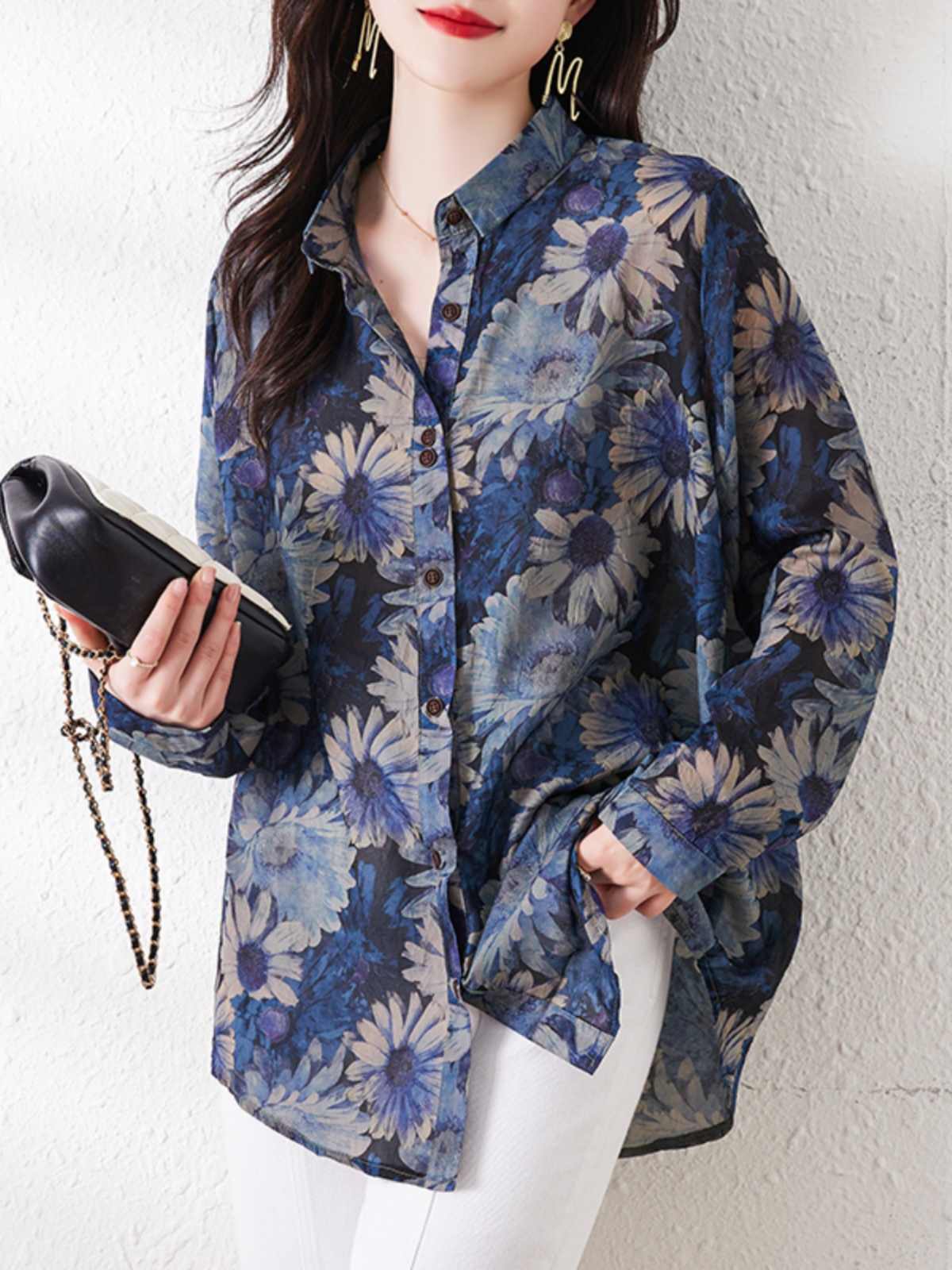 Plus Size Sun Protection Women's Loose Chiffon Shirt