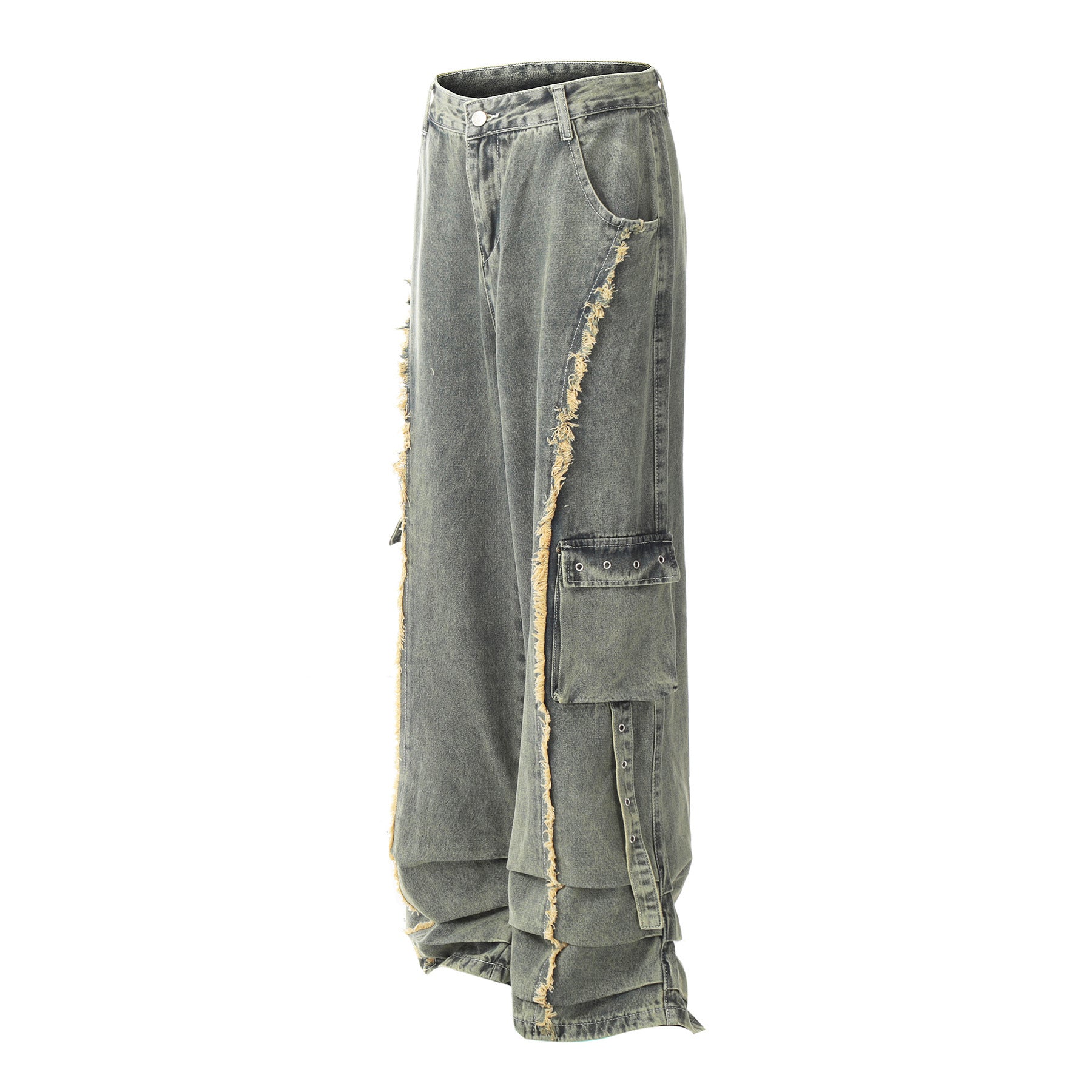 Retro Design Worn Looking Washed-out Burr Cargo Jeans Men