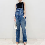 Fashion Casual Washed Classic Blue Suspender Loose Cargo Pants Denim Jumpsuit