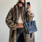 Extended Green Collar Fashion Fox Fur Fur Coat