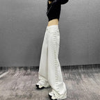 American-style Plus Size Handsome Beaded White Jeans