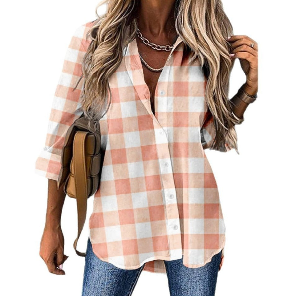 Casual Printing Lapel Collar Half Sleeve Women's Shirt
