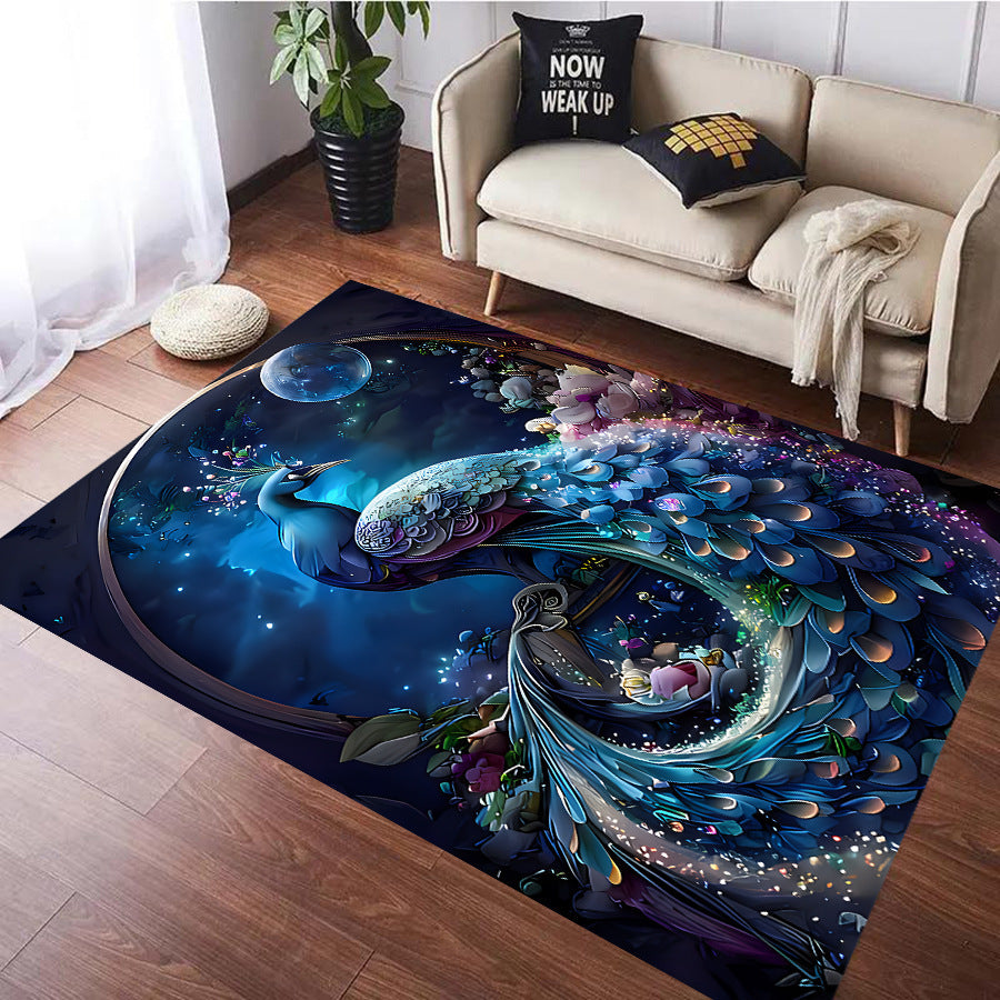 Blue Peacock Living Room Non-slip Absorbent Carpet Mat