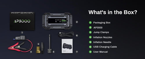 3000A Portable Car Emergency Starter Power Supply With Inflator Function 150PSI Digital Tire Inflator 12V Car Battery Charger With LED Lighting LCD Display