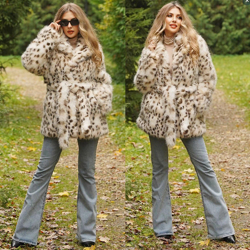 Fashion Temperament Fur Leopard Print Coat