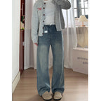 Retro Blue Wide Leg Jeans Women's Spring And Autumn High Waist Loose